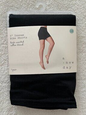 NEW NWT A New Day High Waisted Cotton Blend Bike Shorts Black 1X 5" inseam